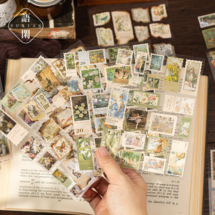 邮票主题素材手帐装 落日邮局系列 饰贴画 2张烫金平张贴纸 纸恋