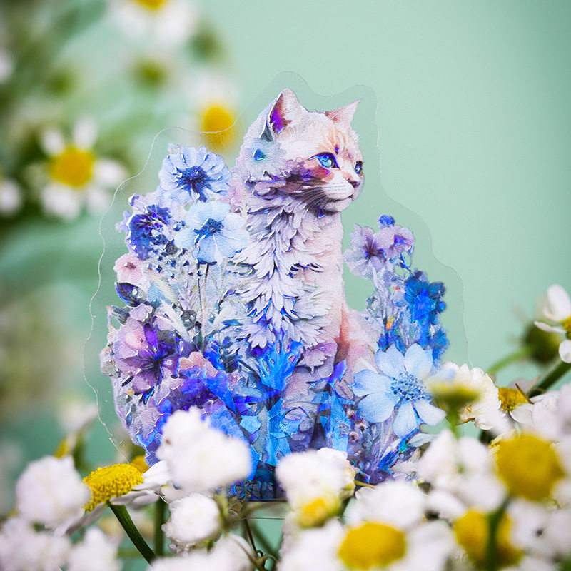 猫咪庄园系列PET防水贴纸包20张入 清新花卉手账素材拼贴装饰贴画