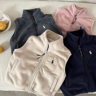 儿童羊羔绒马甲男秋冬季小童双面摇粒绒背心宝宝保暖坎肩女内外搭