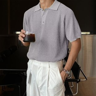 日本品质夏季 设计感小众冷感蜂窝透气宽松短 针织翻领Polo衫 男新款