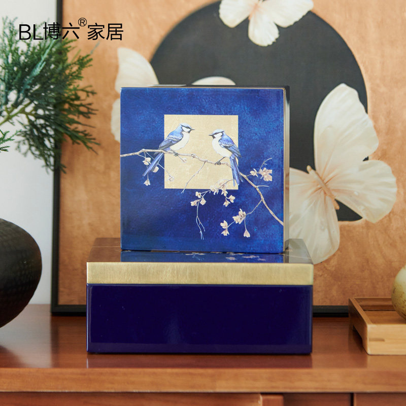 蓝色烤漆杜鹃鸟装饰盒首饰盒摆件