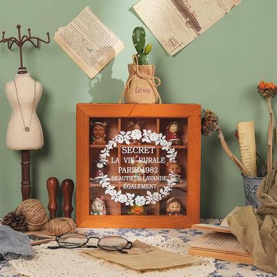 复古木质正方形亚克力收纳盒多功能家居桌面储物盒木盒子多肉花盒