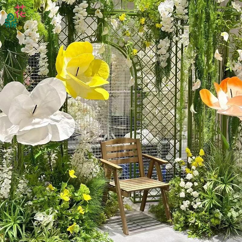 格林森系莫奈花园 花艺店面摆设仿真花 橱窗美陈布置摄影直播4S店