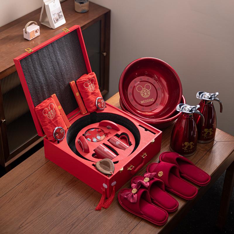 婚礼婚庆女方陪嫁物品高档喜盆喜碗敬茶盖碗洗漱备婚套装用品大全