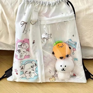 抽绳双肩痛包帆布袋挂玩偶背包补习书包抽绳束口背袋大容量双肩包