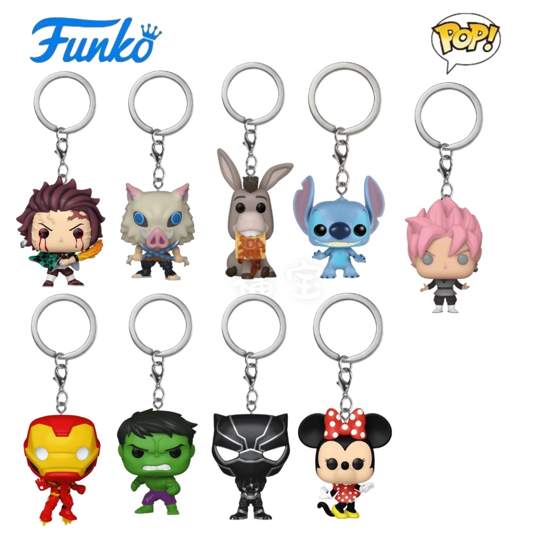 Funko POP米妮史迪奇炭治郎钢铁侠龙珠浩克黑豹钥匙扣挂件潮玩