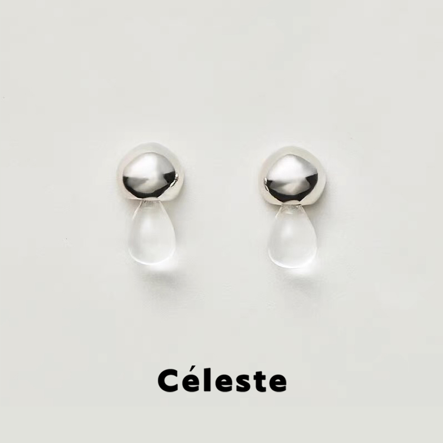 Céleste水滴透明白水晶耳钉女