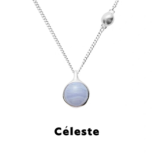 蓝纹玛瑙单珠吊坠项链女小众设计轻奢高级感气质锁骨链 Céleste