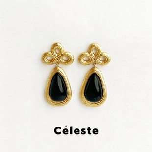 Céleste iu同款黑色水滴耳环女小众设计复古气质轻奢高级感耳钉