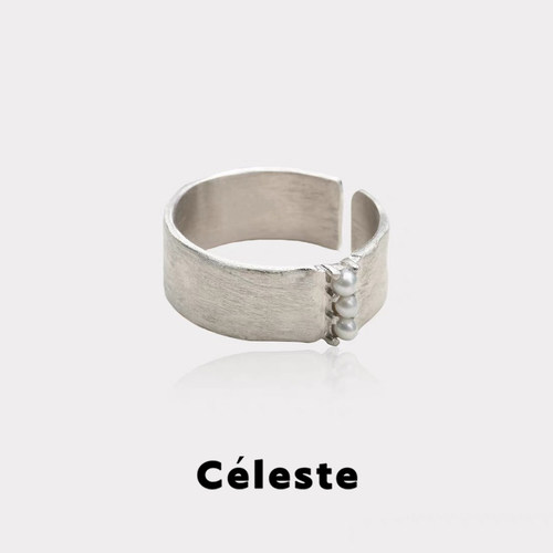 Céleste拉丝珍珠开口戒指女