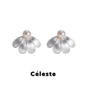 Céleste 董洁同款 珍珠花瓣拉丝耳钉女小众设计气质百搭银针耳环