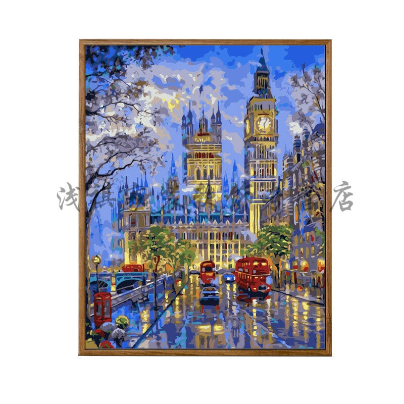 山水画客厅风景diy油画数字油彩画水彩山水风景diy手绘装饰画客
