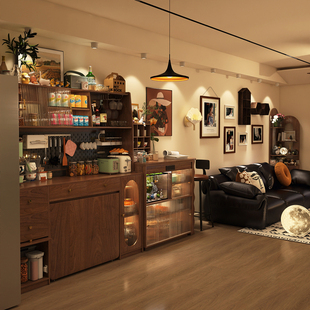 奢屋家具 全实木餐边柜餐桌一体可折叠伸缩小户型多功能省空间