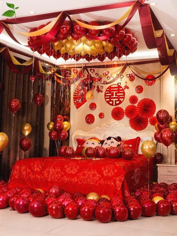 新新婚房间布置卧室婚床扇花婚房装饰欧式男方家新郎女方家新娘