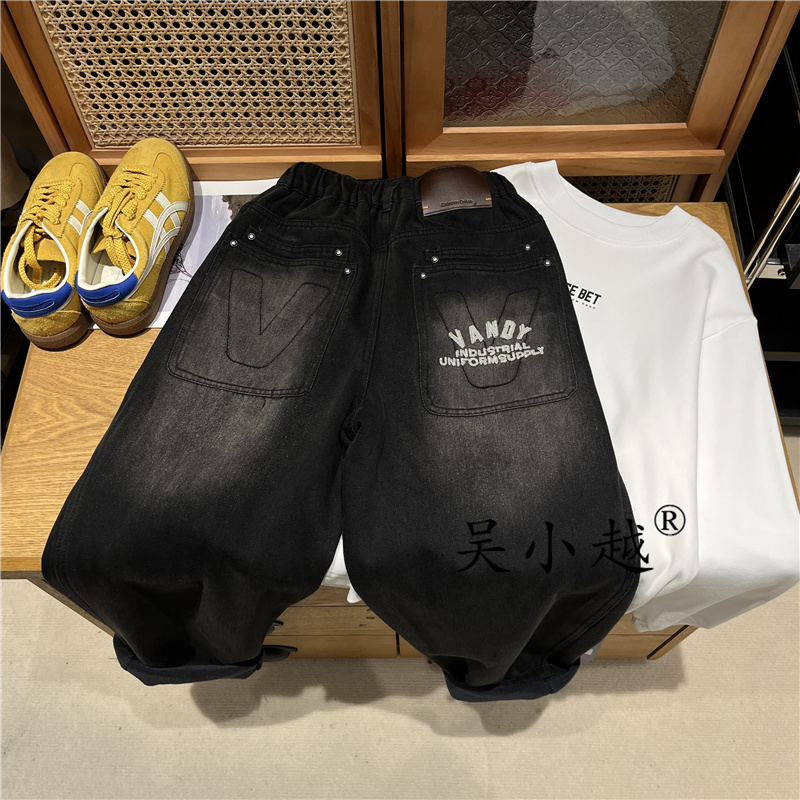 吴小越w1860男童加绒牛仔裤冬款刺绣痞帅男孩冬新款韩版长裤