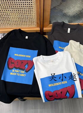 吴小越w2143男童夏款宽松圆领韩版无感数码印花棉t恤短袖中大童