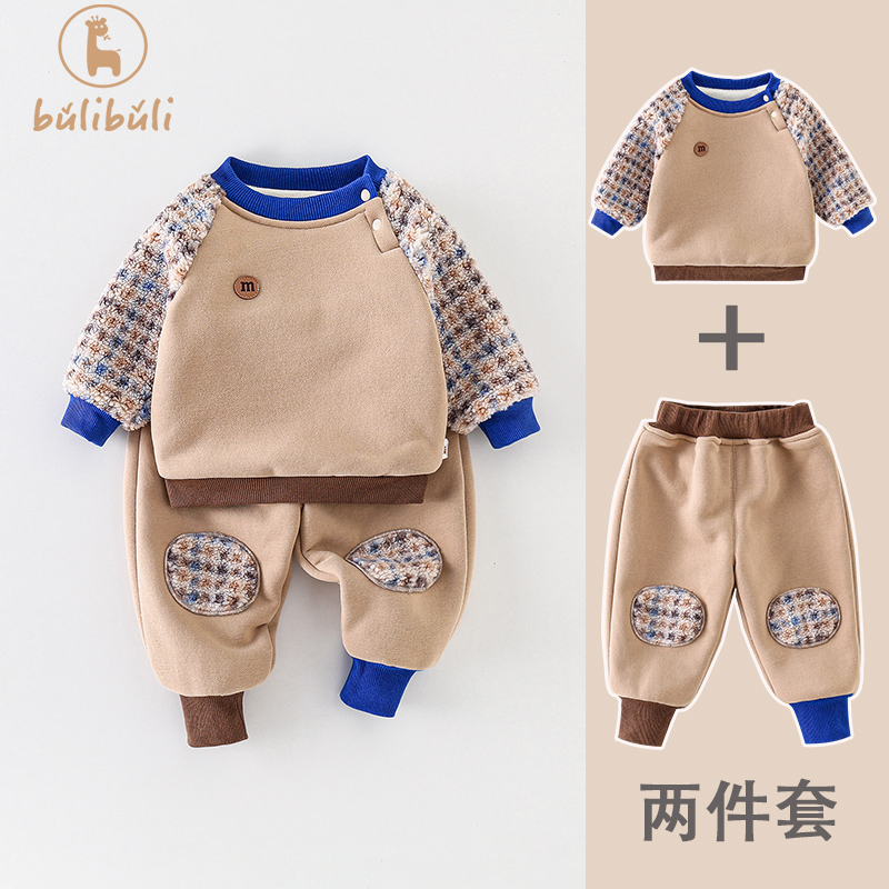 韩版婴儿秋冬装套装0一2岁男宝宝初冬款加绒卫衣洋气裤子两件套潮