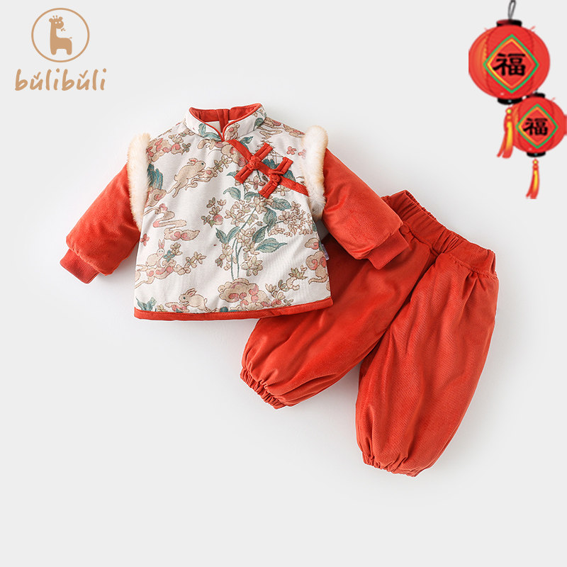女童拜年服冬装套装新款婴幼儿童新年装过年衣服冬季女宝宝两件套