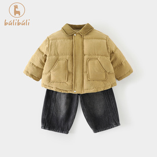 男童套装秋冬装2025新款男宝宝加绒外套裤子冬季婴幼童衣服两件套