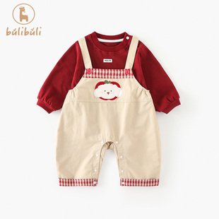 婴幼童背带裤套装春装2026新款男女宝宝长袖T恤春季衣服两件套潮1