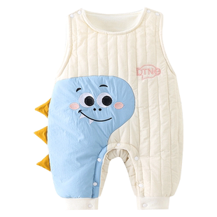 婴儿加绒背带裤连体衣秋冬季宝宝衣服冬装可爱超萌小恐龙哈衣爬服
