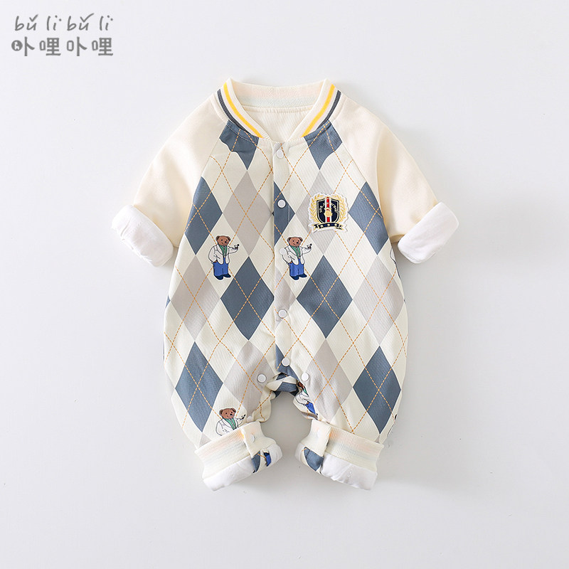 婴儿秋冬装新生儿衣服秋冬夹棉连体衣男宝宝加厚保暖外出哈衣爬服