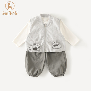 男童套装春装2026新款男宝宝马甲打底衫裤子春季婴幼童衣服三件套