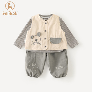 男童套装春装2025新款男宝宝马甲打底衫裤子春季婴幼童分体三件套