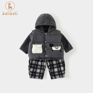 婴幼童套装秋冬款2025新款男宝宝加绒夹棉马甲裤子冬季衣服三件套