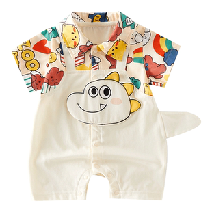 新生婴儿衣服夏装男宝宝连体衣夏季薄款超萌可爱满月百天哈衣爬服