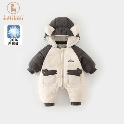 韩版婴儿羽绒服冬装男宝宝衣服冬装加厚保暖连体衣冬季外出爬爬服