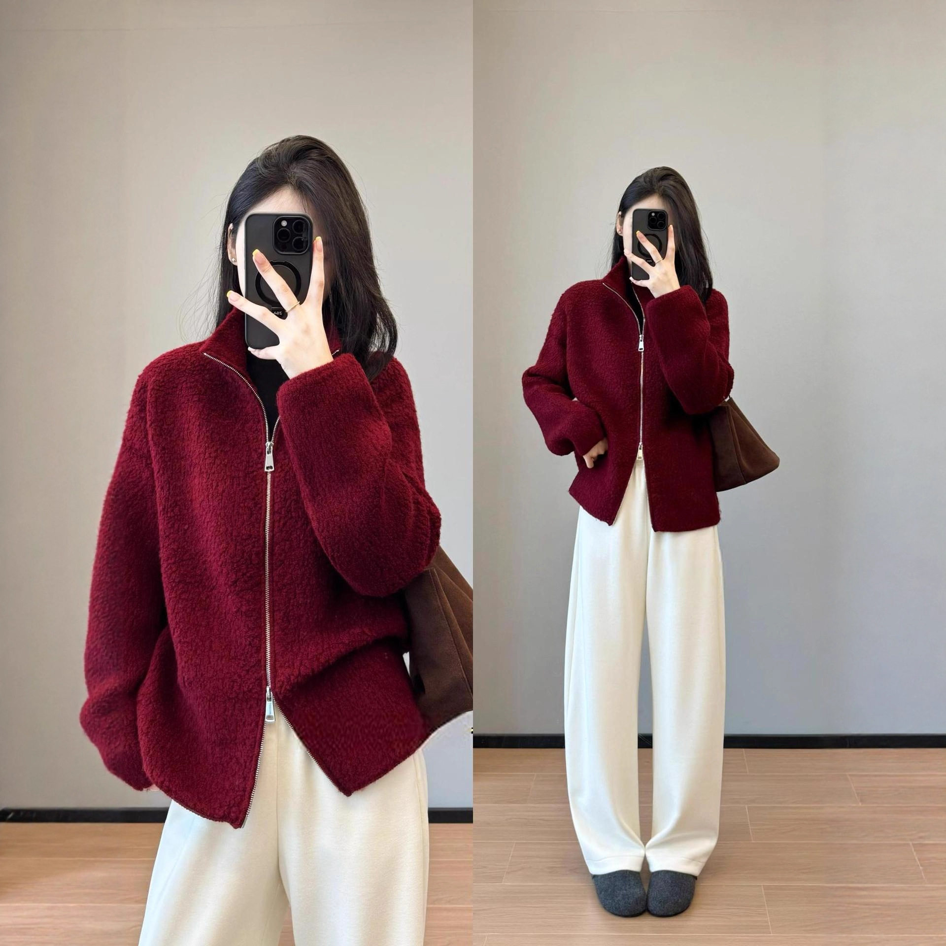 柜面精品款！100羊毛圈圈纱双头拉链立领显瘦保暖外套25冬G102520,女装/女士精品,短外套,淘宝优惠券,粉丝福利购,淘宝优惠卷