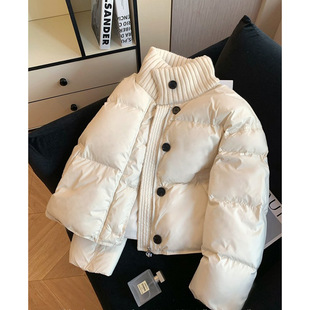 拼接针织立领短款棉服女装2026年冬季新款通勤高级感百搭加厚外套