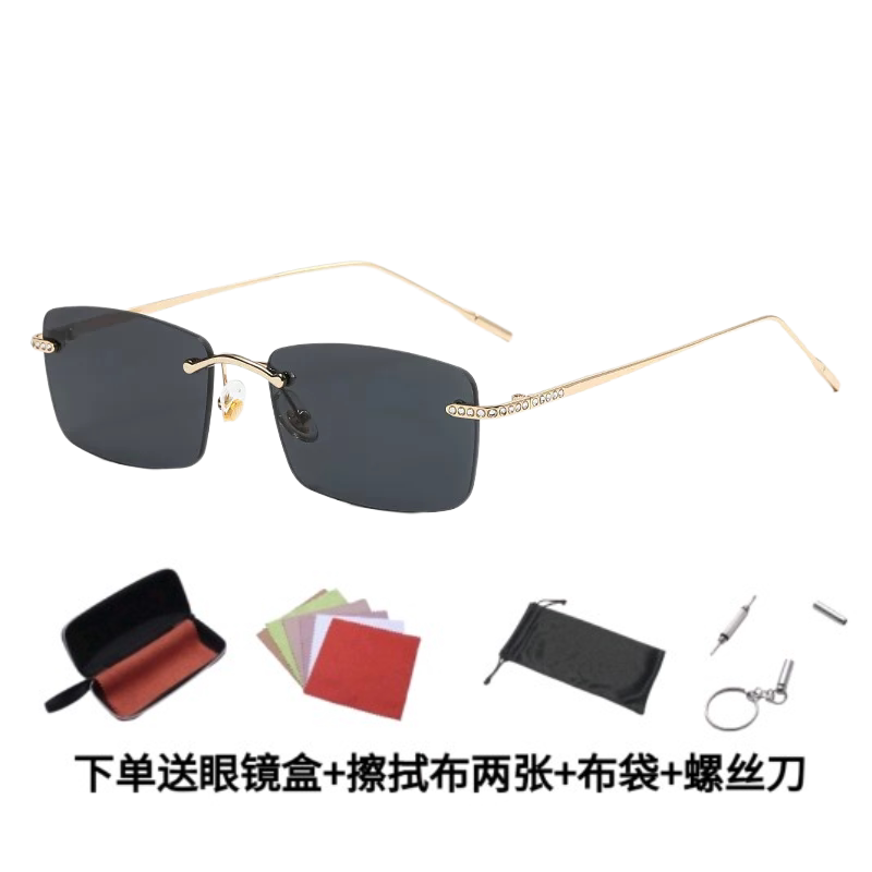 迪丽热巴王鹤棣同款无框方形眼镜金属镶钻高级感时尚素颜近视镜架