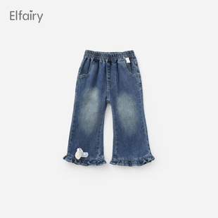 宝宝休闲裤 Elfairy女童牛仔裤 儿童秋装 2025新款 子洋气 可爱喇叭裤
