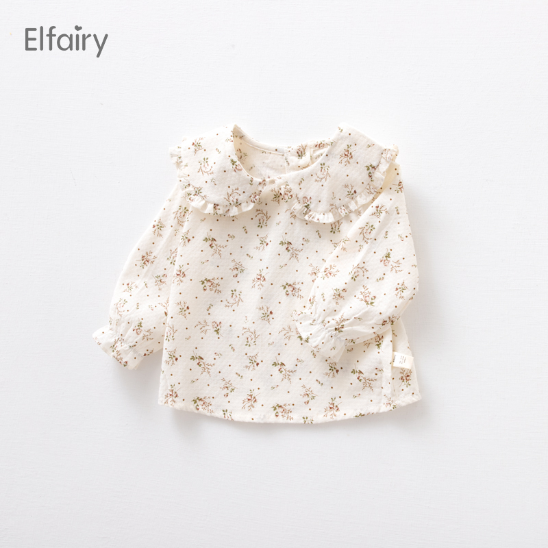 Elfairy宝宝娃娃领衬衣女童碎花衬衫女婴儿打底衫春秋上衣小童装