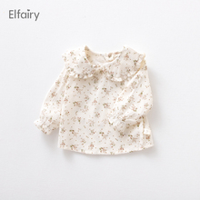 Elfairy宝宝娃娃领衬衫女童法式碎花衬衣儿童春秋装婴儿打底衫棉