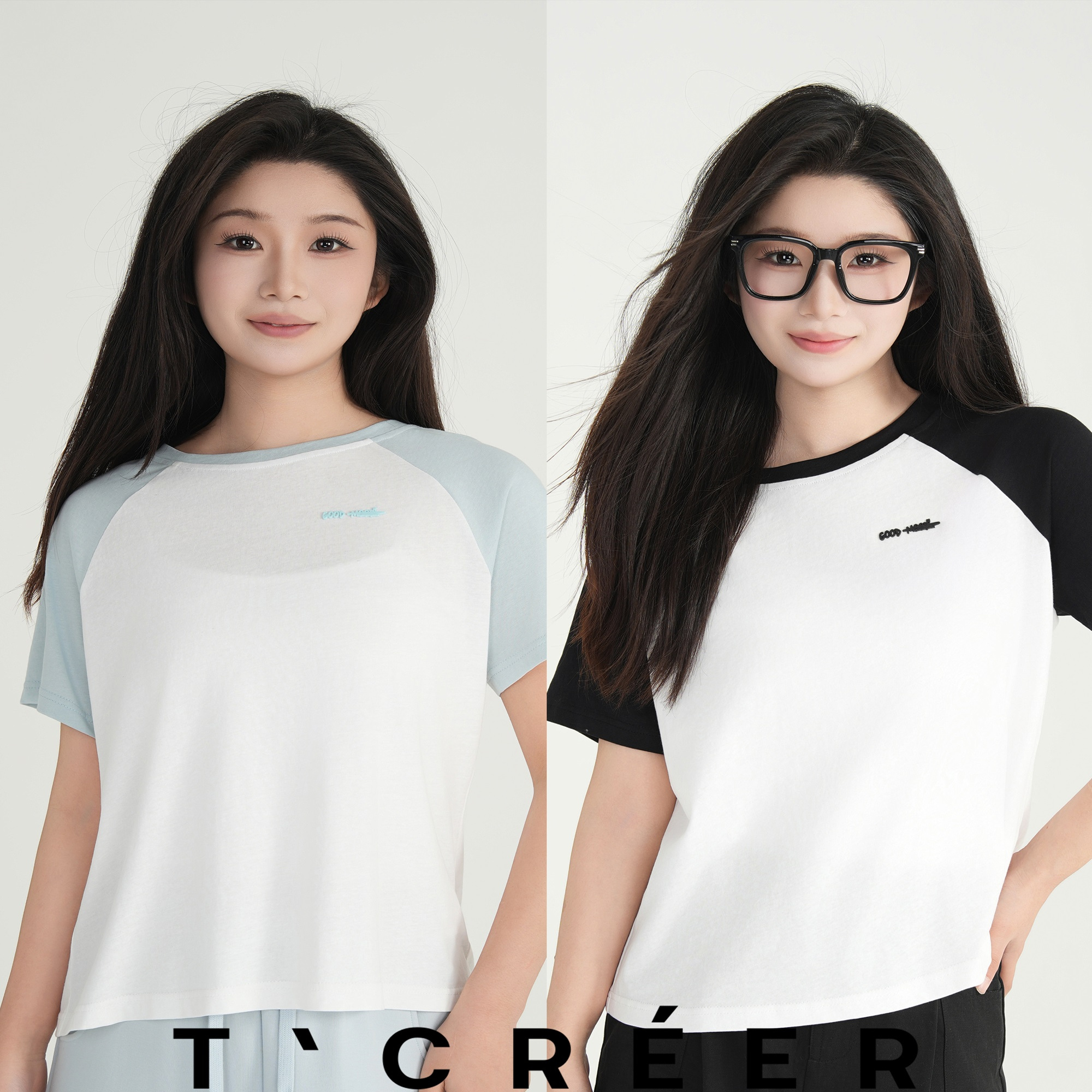 T`CREER｜【亿万斯年】少女感拼接色宽松圆领T恤