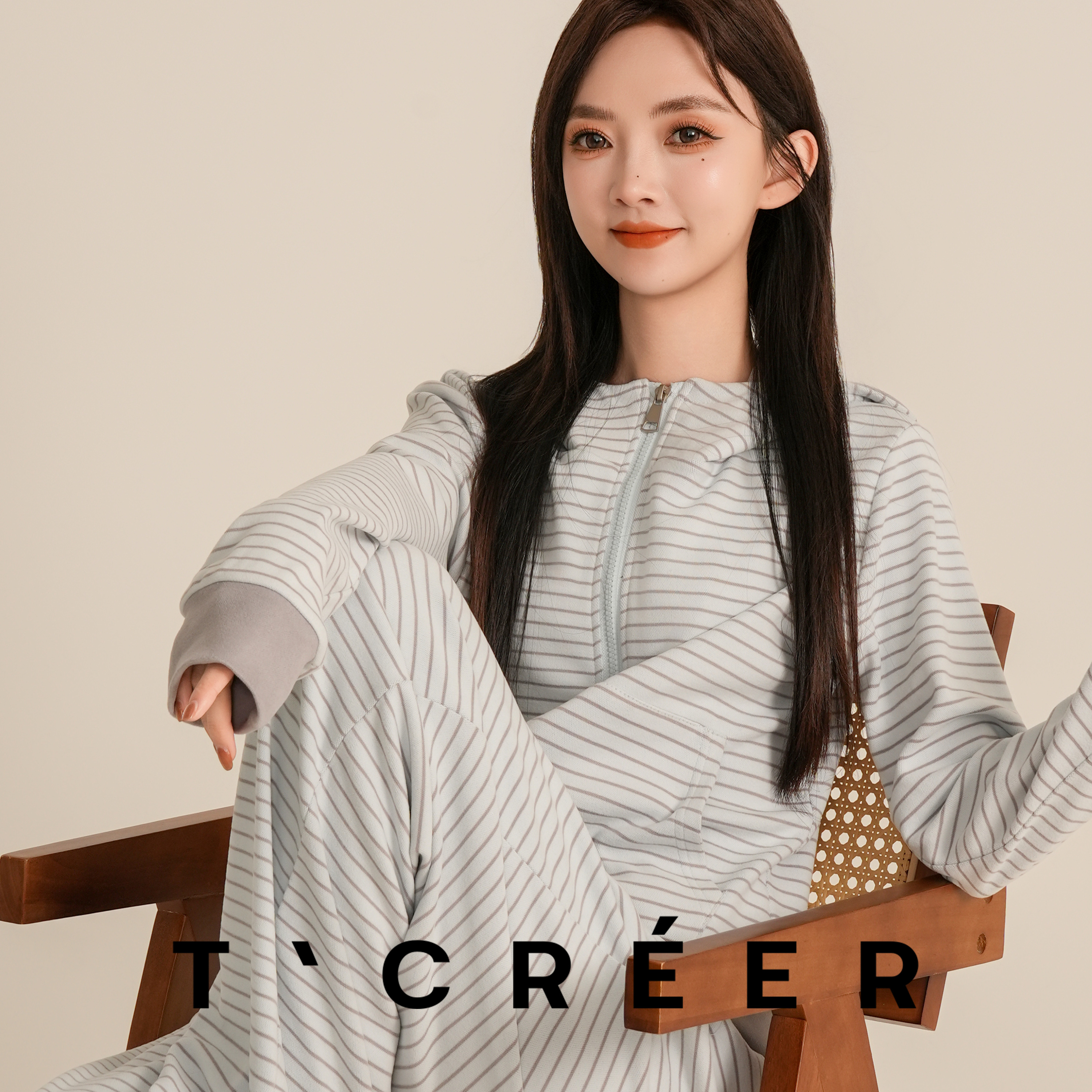 T`CREER｜【长歌行】秋冬季休闲运动条纹卫衣套装女