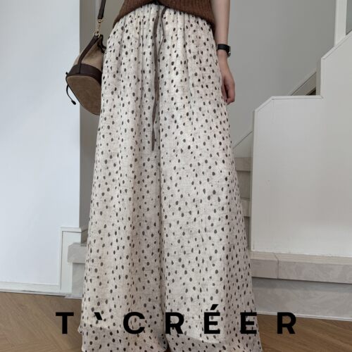 T`CREER｜风间落墨 夏日米色波点系带阔腿长裤女