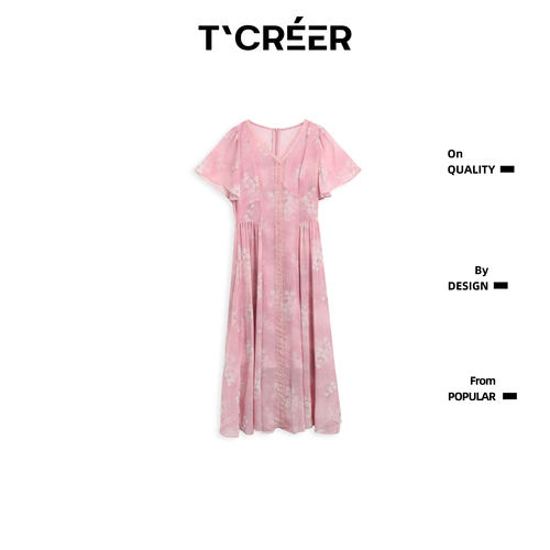 T`CREER｜绿野仙踪 晕染蕾丝V领连衣裙女