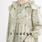 新款 T`CREER｜ 衬衫 女春季 只此青绿 荷叶边碎花长袖