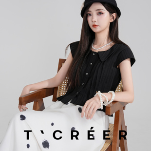 襯衫 T`CREER｜ 云舒錦綺 夏日簡約學院風polo領短袖 女