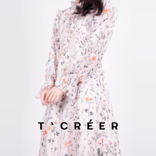 T`CREER｜【暮云春树】优雅气质显瘦碎花连衣裙女春日