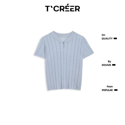 T`CREER｜ 石青柔濯 韩系温柔风新中式盘扣镂空透气针织上衣