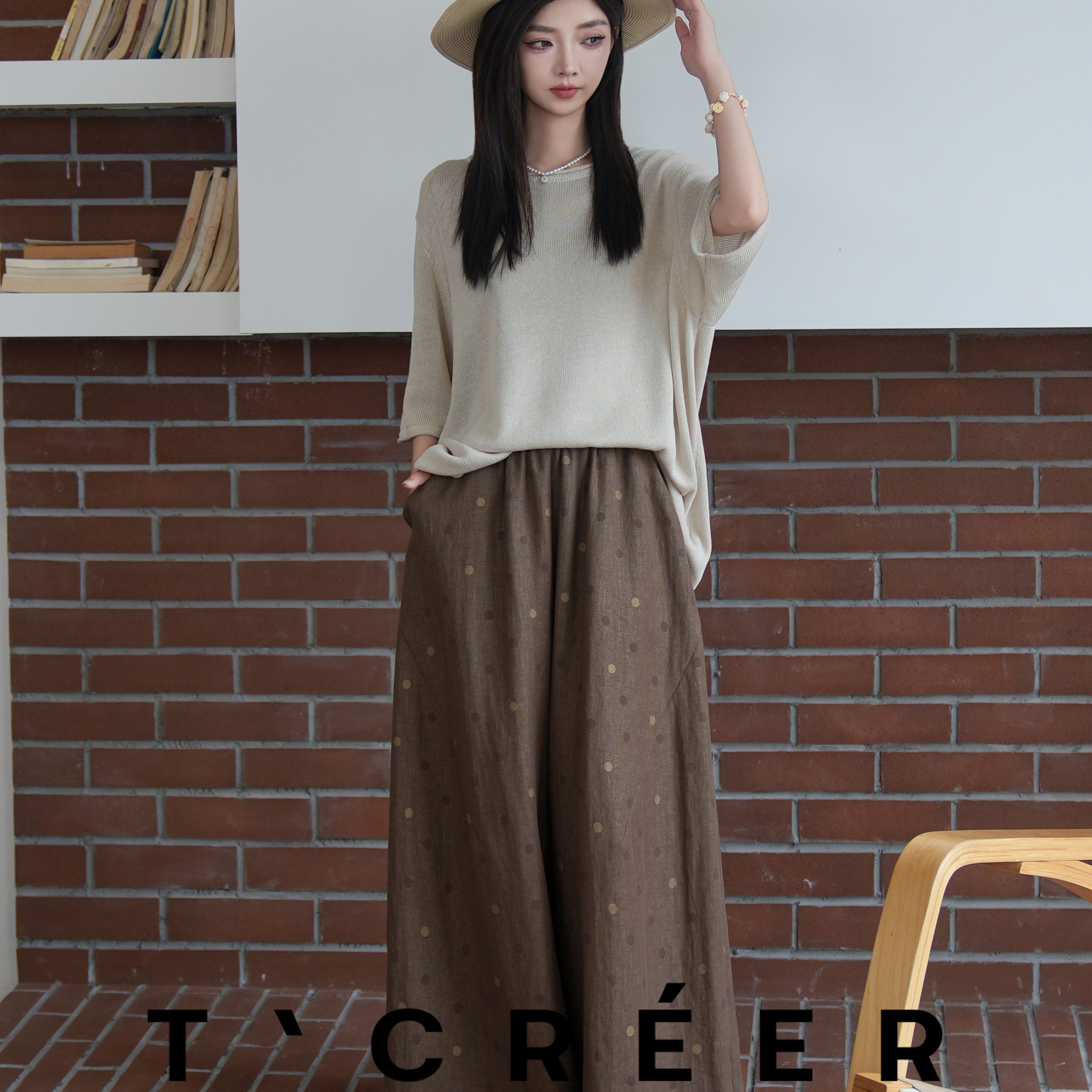 T`CREER｜云栖朝露 夏季肌理波点垂感显瘦透气百搭阔腿裤女
