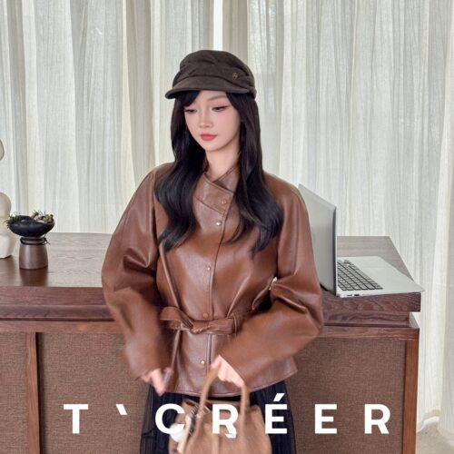 T`CREER｜ 棕影流光 早秋复古暗纹金属丝立领夹克外套女