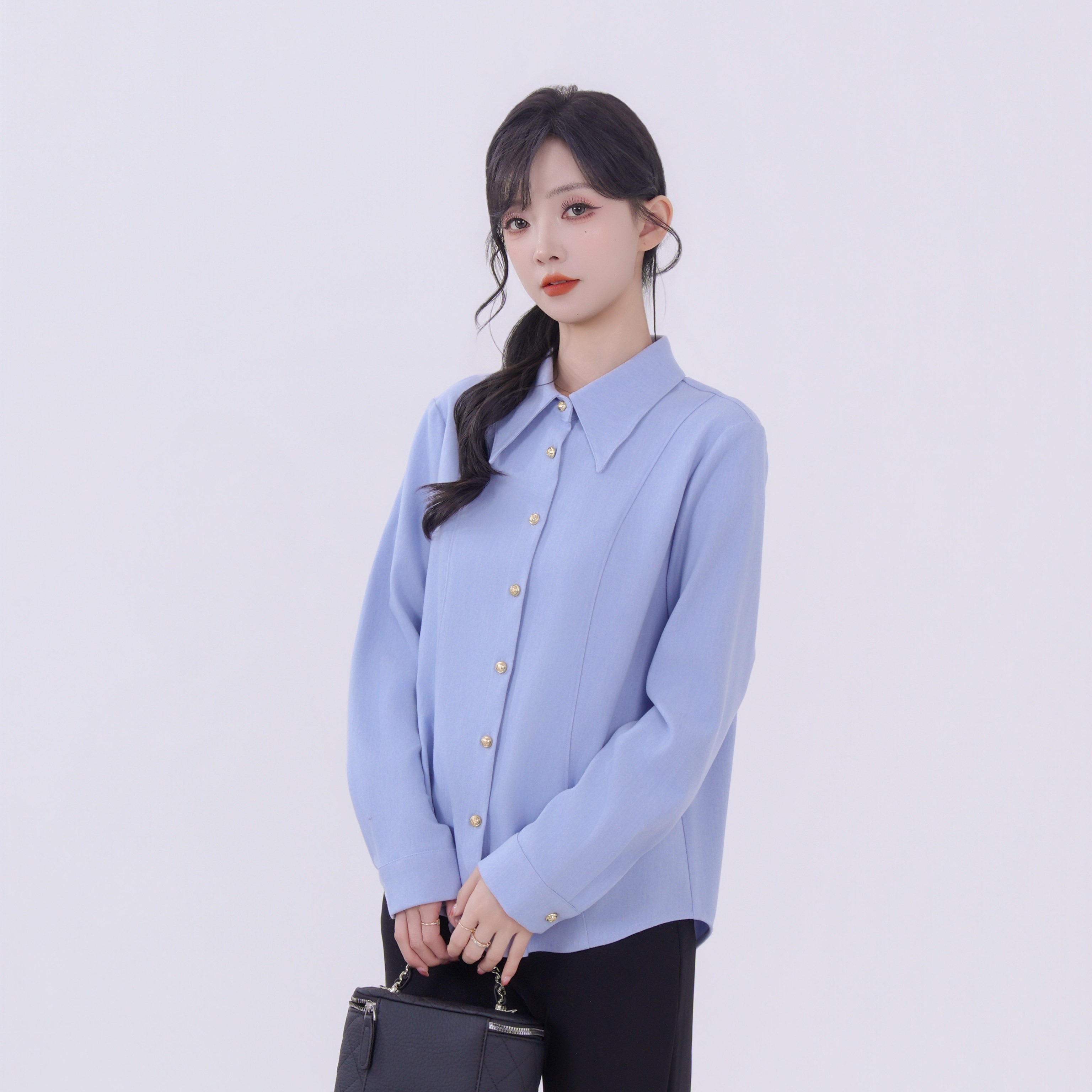 TCREER｜ 风禾余韵 软糯质感翻领单排扣衬衫女简约通勤长袖上衣图片