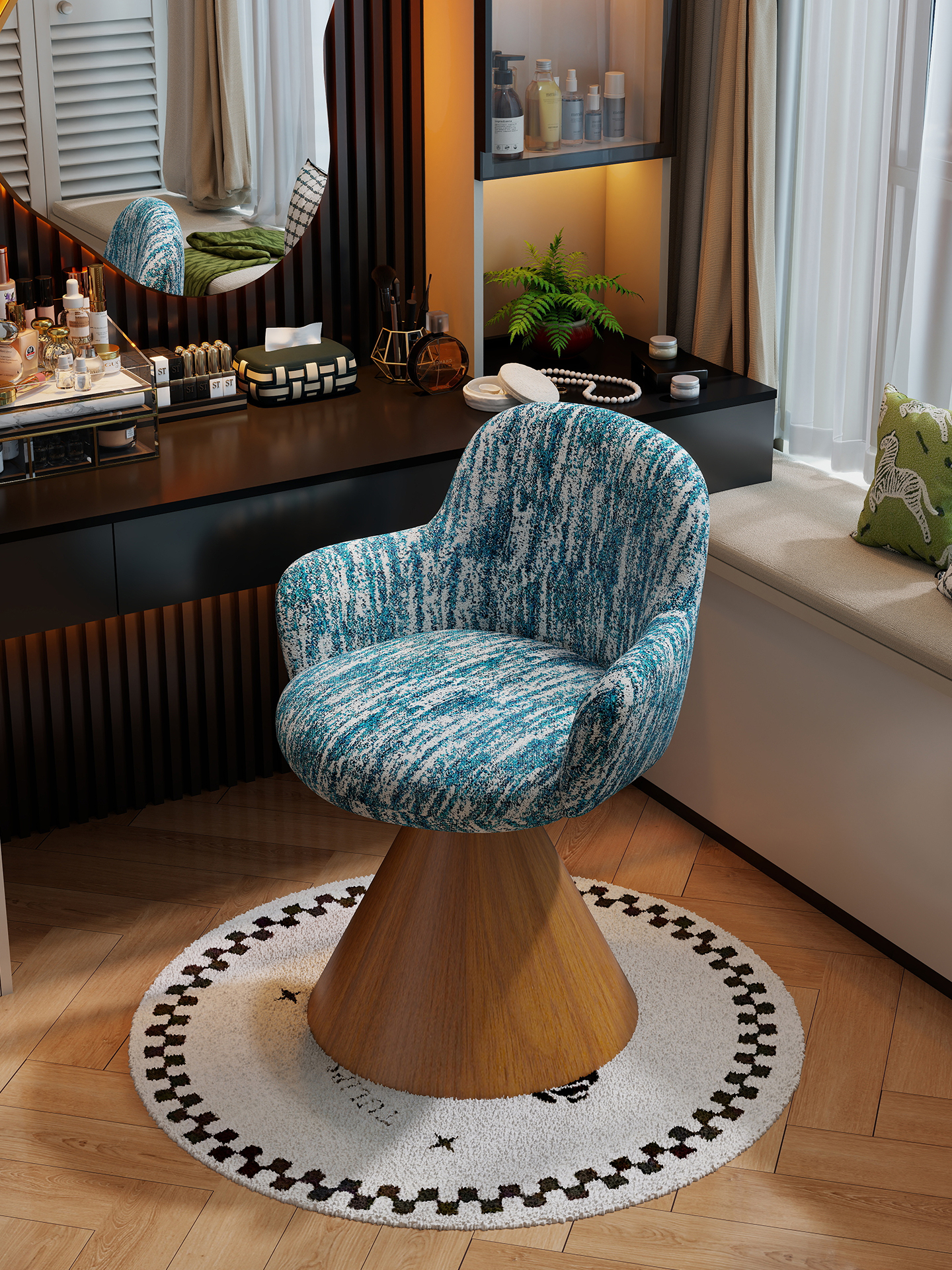 轻奢化妆椅家用卧室高级感可旋转化妆凳设计师款休闲单人椅梳妆凳