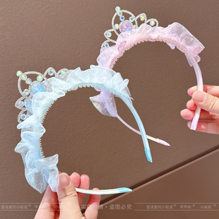 女童蕾丝皇冠发箍儿童带齿防滑头箍小女孩碎发不伤发发卡网纱发饰